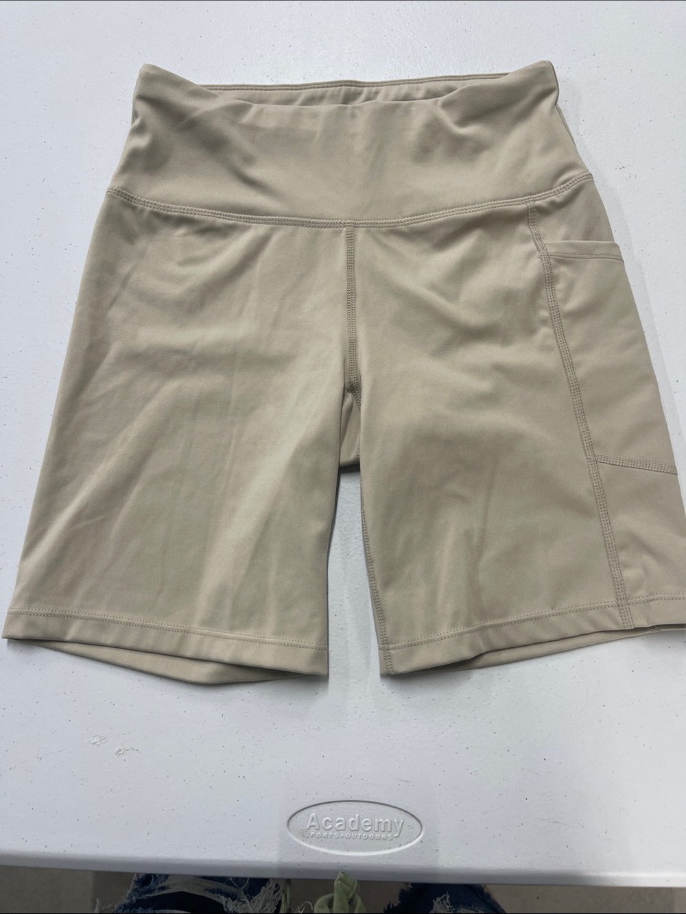 DKNY High-Waist Bike Shorts in Light Taupe